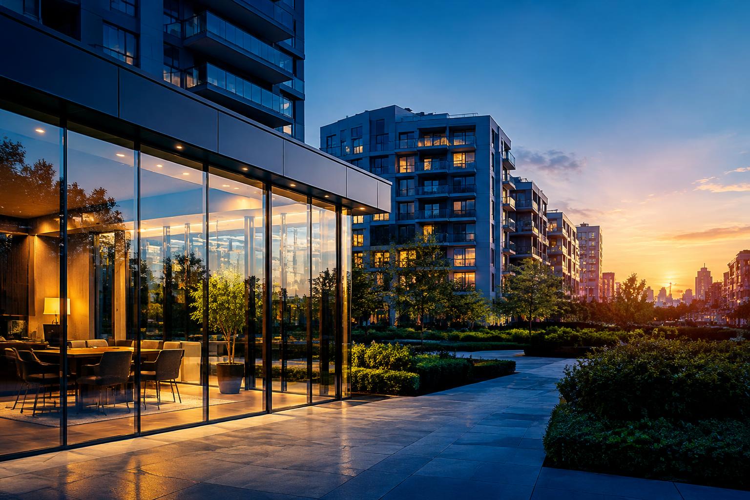 Escena conceptual de plataforma de propiedades inmobiliarias